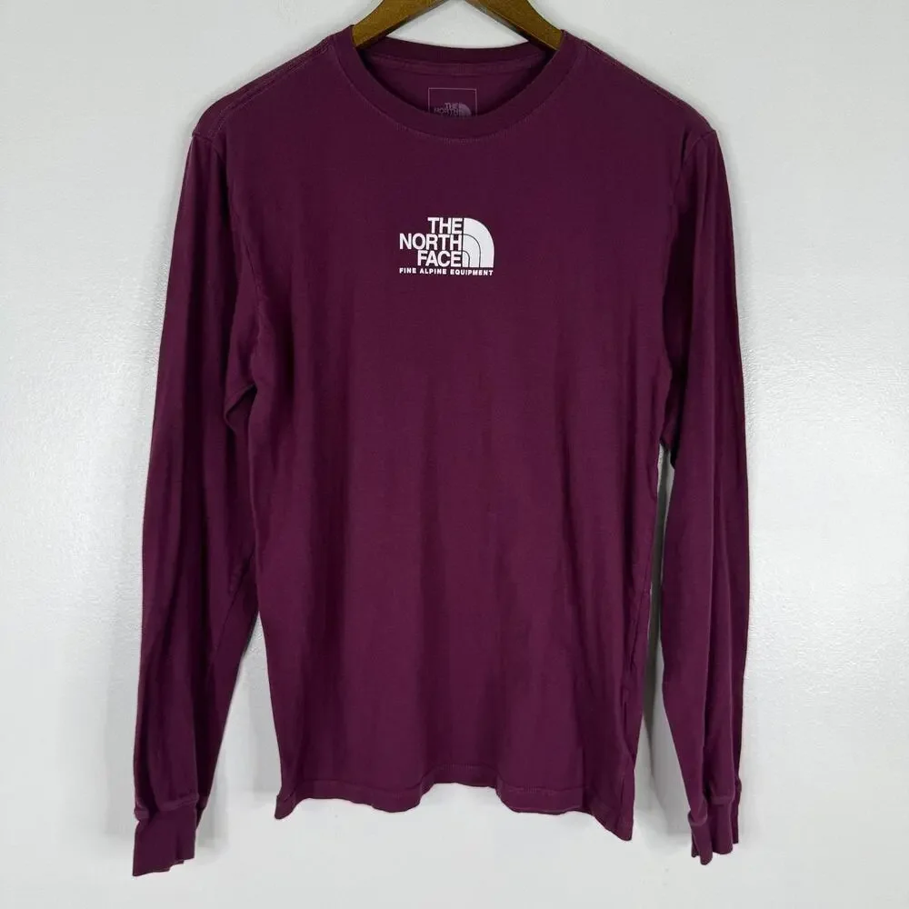 North Face Shirt Mens Small Purple Long Sleeve Logo Graphic Outdoor Tee